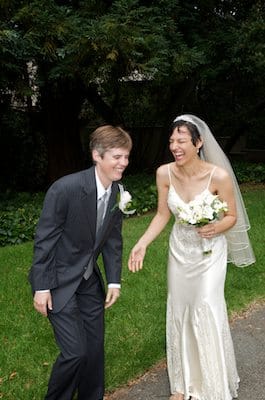 Brides laugh together on their wedding day - UC Berkeley Faculty Club - Berkeley Campus