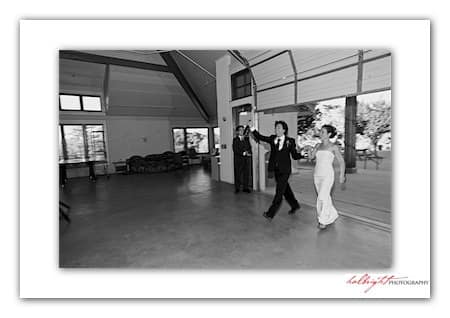 Bride and Groom Arrive at Reception - Camp Arroyo Wedding